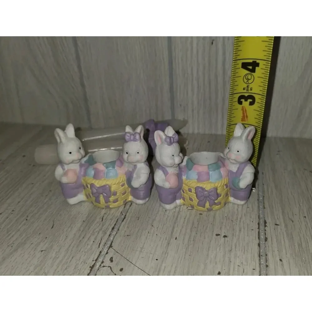 Vtg Hermitage Pottery Easter Candle Holders Bunny Rabbits Easter Basket Set Of 2